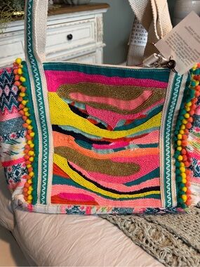 America and beyond , Daphne embellished beaded tote.